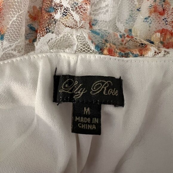 Lily Rose NWOT Mini Dress Womens S Juniors M Floral Lace Cream White Coral Teal - Picture 4 of 9